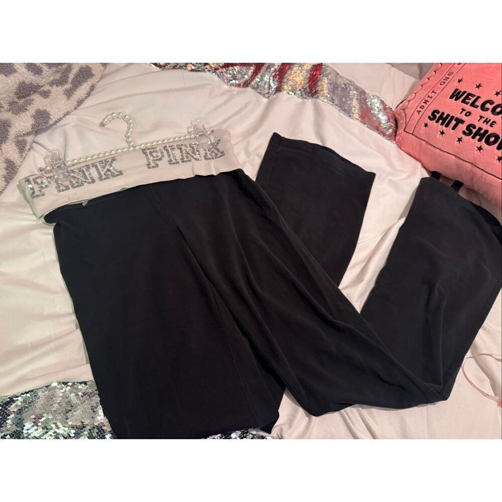 VS PINK silver iridescent sequin fold over waistband bling yoga legging gym acti
